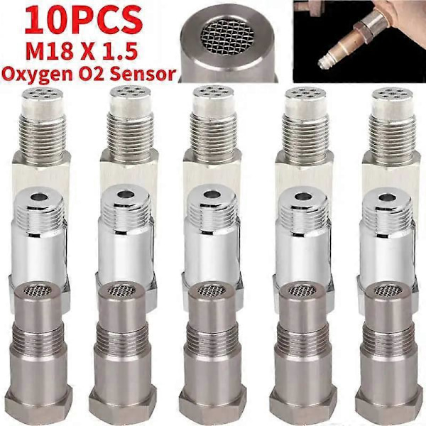 10-1 ST Bil Syresensor O2 M18X15 Adapter Montering CEL Fix Kontrollera Motorlampa Eliminator Adapter Rostfritt Syre O2 Sensorer