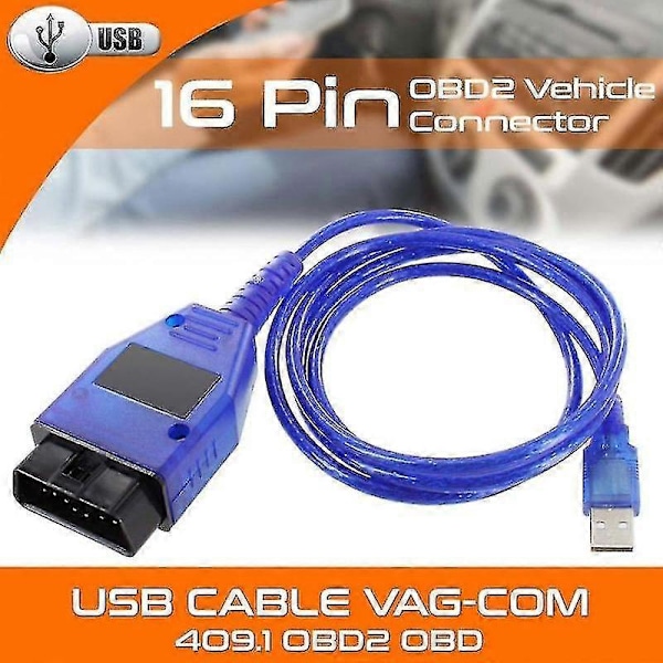 Auton USB Vag-Com -liitäntäkaapeli Kkl Vag-Com 409.1 Obd2 Ii Obd Diagnostiikkaskanneri Autokaapeli Aux