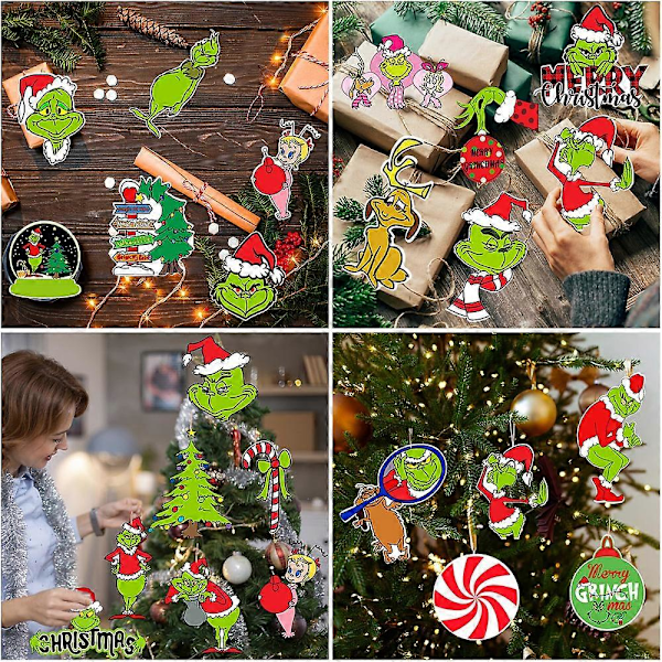 24 st Grinch Julgranshängande Dekorationer - Julgranshänge Ornament för Julgran Heminredning