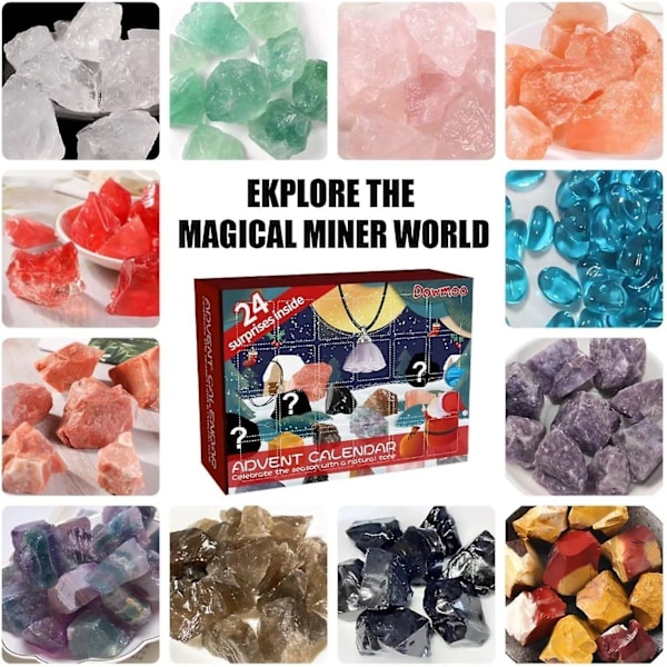 Julekalender med 24 æsker, sjov julekalender med julemanden nedtælling mineral krystal blind box legetøj drenge adventskalender sæt