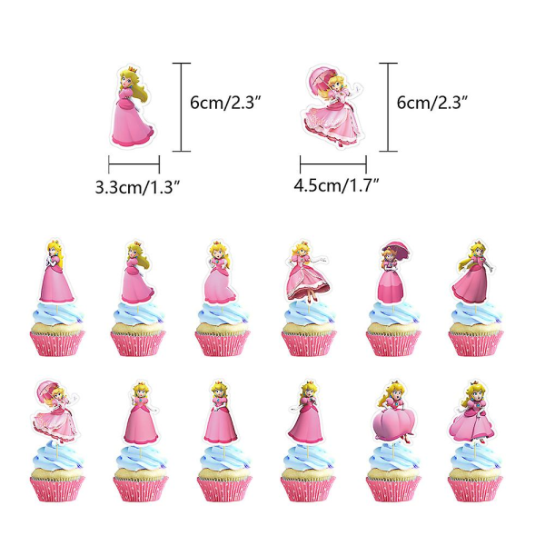 Princess Peach födelsedagsfest dekoration och tillbehör set för flickor inklusive Happy Birthday Banner, Cake/cupcake Topper, Ballong