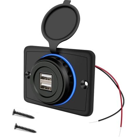12V USB-uttak, Dobbel 12V USB-port, 3.1A USB billader, USB billader for bil, buss, bobil, båt