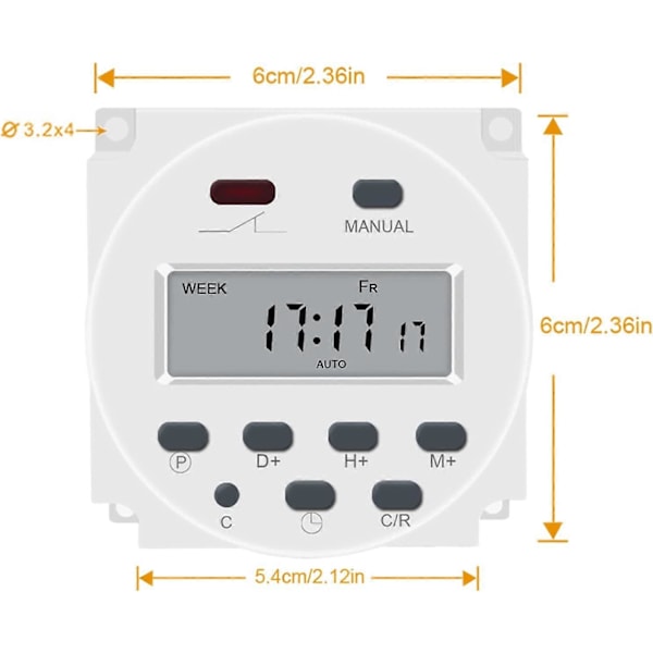 Cn101A Dc 12V Digital LCD Timer Programmerbar LCD Display Digital LCD Strømforsyning Ugentlig Timer Relæstyring Med Vandafvisende Dæksel Hvid