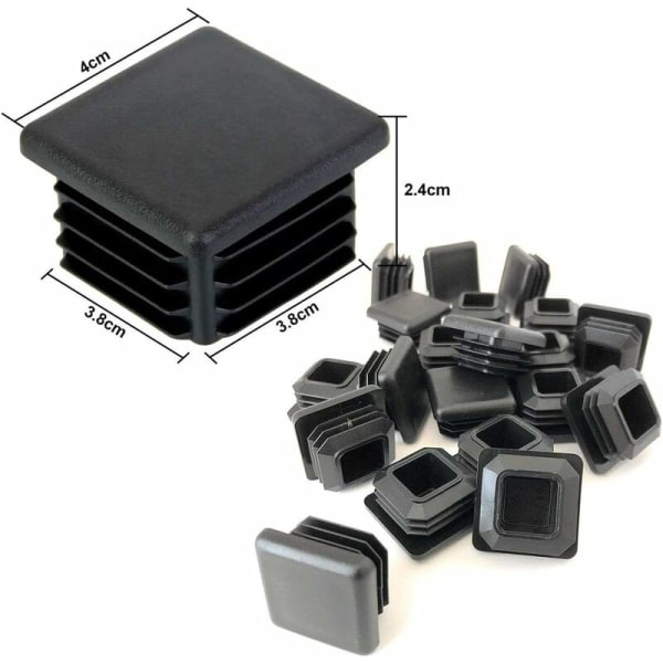 GP Plastplugg 40x40mm Svart Firkant Rør Endekappe Plast Endekapper Blindplugger for Trampoline Møbelben 16PCS