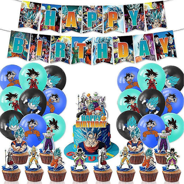 Dragon Ball -synttäritarvikkeet - Onnea syntymäpäiväksi -lippu, ilmapallot, kakkukoristeet lapsille ja aikuisille, unisex-juhlat - SNNGV