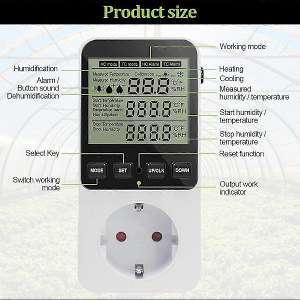 Fugtighedsregulator, Temperaturregulator Stik 230 V, EU-stik
