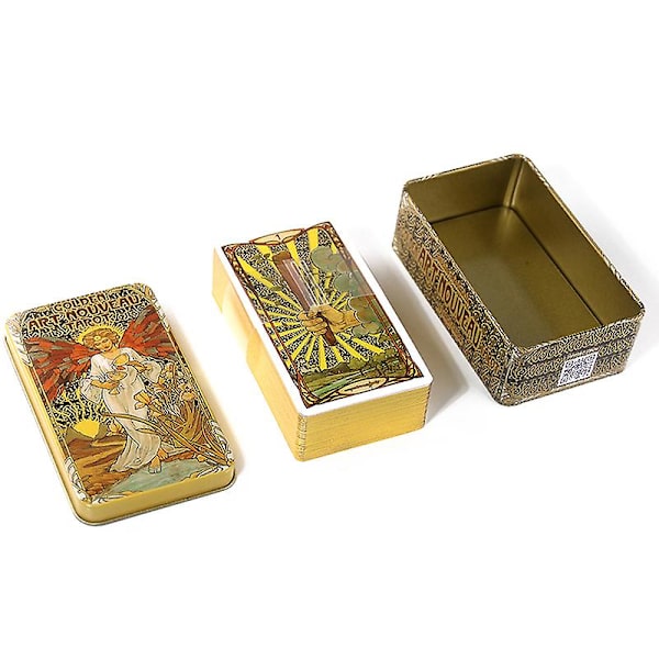 Tinnboks Golden Art Tarotkort Spådom Divinasjon Deck Party Brettspill W/manual puslespill, partyspill