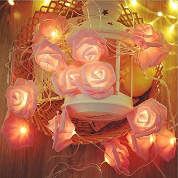 Akkukäyttöinen LED Fairy Lights (2 vaaleanpunaista ruusua - 9,8 jalkaa)