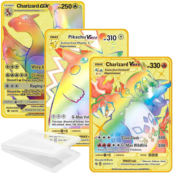 Charizard Vmax Metal Forgyldt Kort, Charizard Vmax Dx Gx Metal Guld Kort