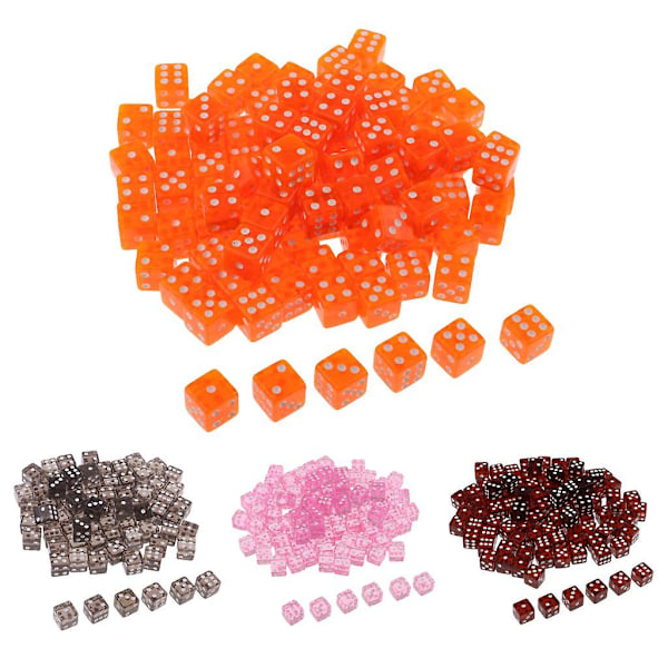100 stk. 6-sidede spilterninger 15 mm terninger til brætspil og matematikundervisning orange