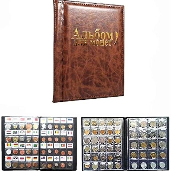 100 sidor myntalbum myntsamlare 250 fickor för myntförvaring myntsamlingsbok