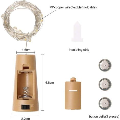 10x 20 LED-pullotvalot, viinipullon valot, korkkipullot, LED-valosarjat, tee-se-itse-pullot hääjuhliin, romanttinen sisustus