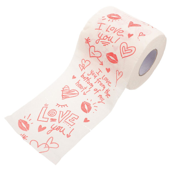 1 Rulle Toiletpapir med Valentinsdag Print - Valentinsdag Trykt Serviet - Badeværelsesrulle - Vævspapir