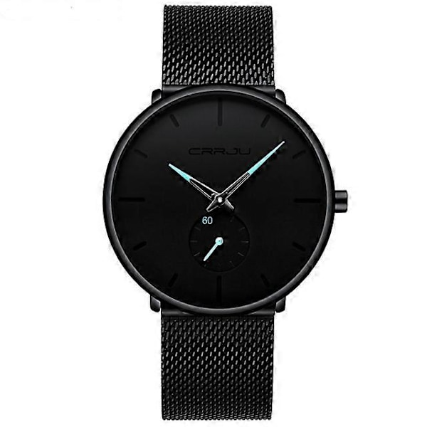 2150 Vattentät Rund Urtavla Små Sekunder Legering Mesh Armband Kvarts Klocka för Män