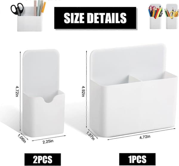 3 st Magnetiska Pennhållare, Inklusive 1 Stor Magnetisk Whiteboardpennhållare + 2 Små Ma