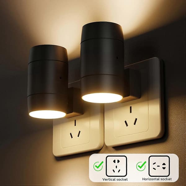 Roterbart LED Nattlys, Plug-in, Passer Horisontale/Vertikale Stikkontakter, Skumring-til-Daggry Sensor