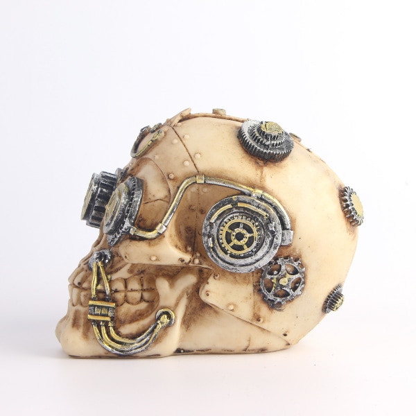 Set med 2 harts Steampunk mekaniska skalleskulpturer,-(silver)-15*10*10,5 cm