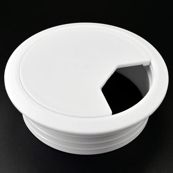 Pakke med 2 hvide 60 mm diameter skrivebordskabelgennemføringer – Kabelstyring til gaming-pc – Moderne design til arbejdspladser – Nem installation