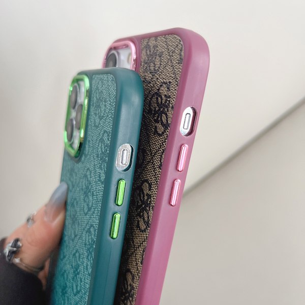 Lyxigt fodral för iPhone 14 Clapet Korthållare Elegant Design 4G-mönster, Rosa