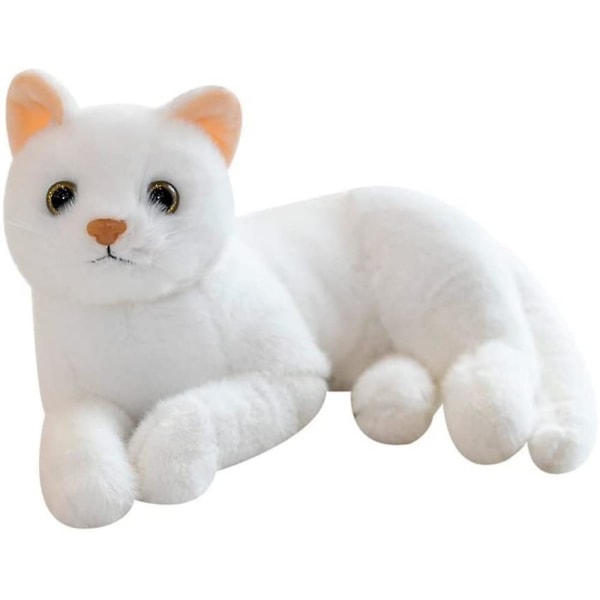 12 tums imitation ren vit katt plyschleksak - en naturtrogen kattdocka, en gosedjur för kattungar, en födelsedagspresent med svarta ögon för barn