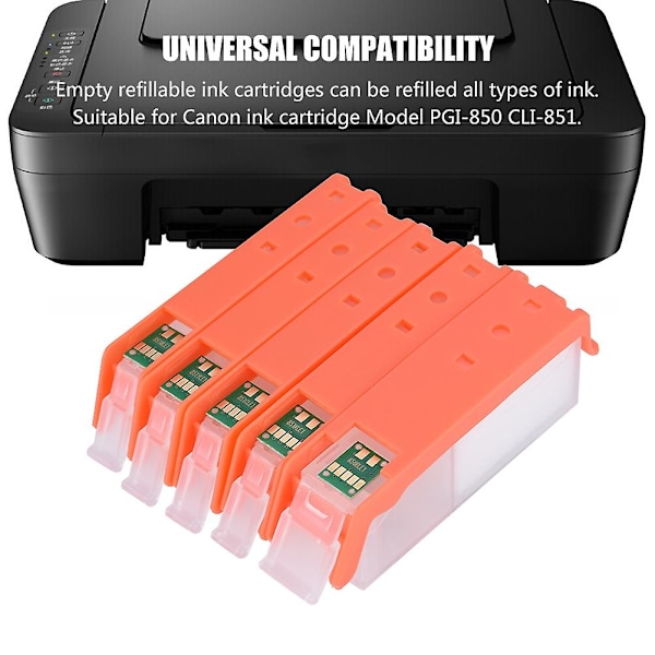 5 Färger PGI-850/CLI-851 Påfyllningsbar bläckpatron med ARC-chip för Canon PIXMA MG6380/MG5480