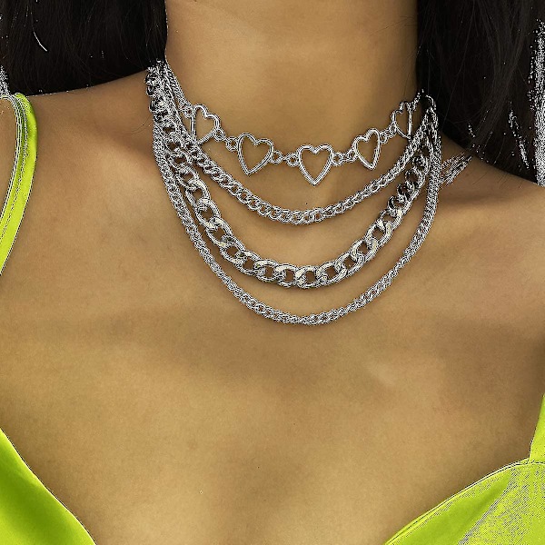 Lås nøgle kors vedhæng halskæde lang led kæde statement chunky punk