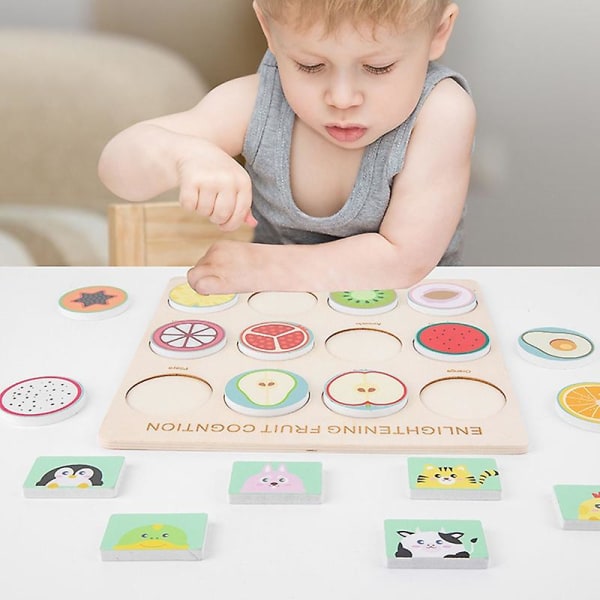 Cognition Board Härlig slät yta Trä Barn Frukt Matchande pusselspel Pedagogisk leksak för barn Chick