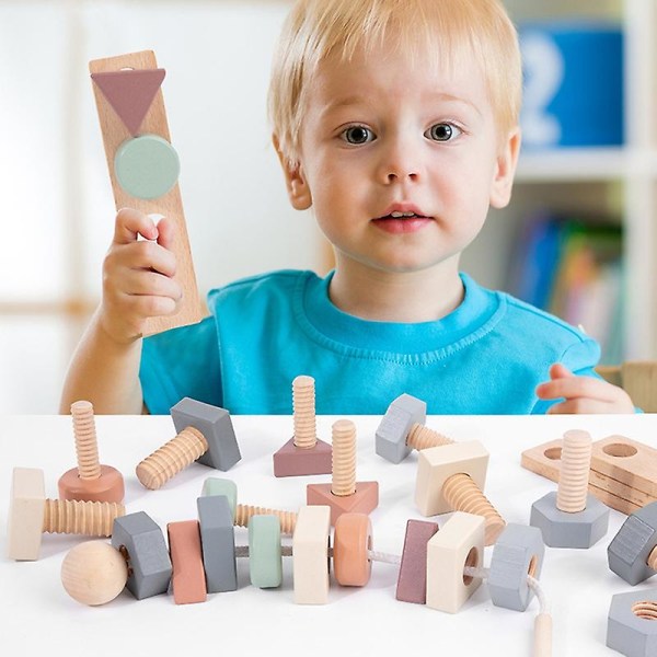 1 set roligt mutterspel hand-öga koordination intellektuell utveckling trä mutter matchande leksaksspel för barn Kaesi A