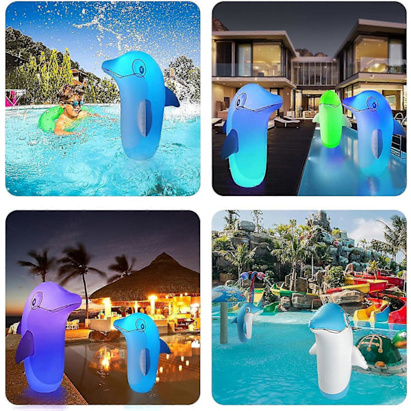 Lysende poollegetøj til børn og voksne, oppustelig delfin, der kan stå op på vand og land med tumbler-design / LED & fjernbetjening / 13 farver, pool floats, fantastisk til strand