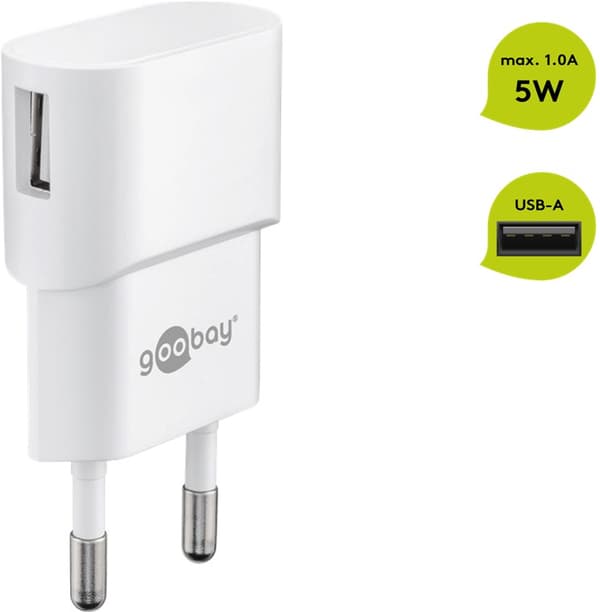 USB-A oplader (5 W) hvid