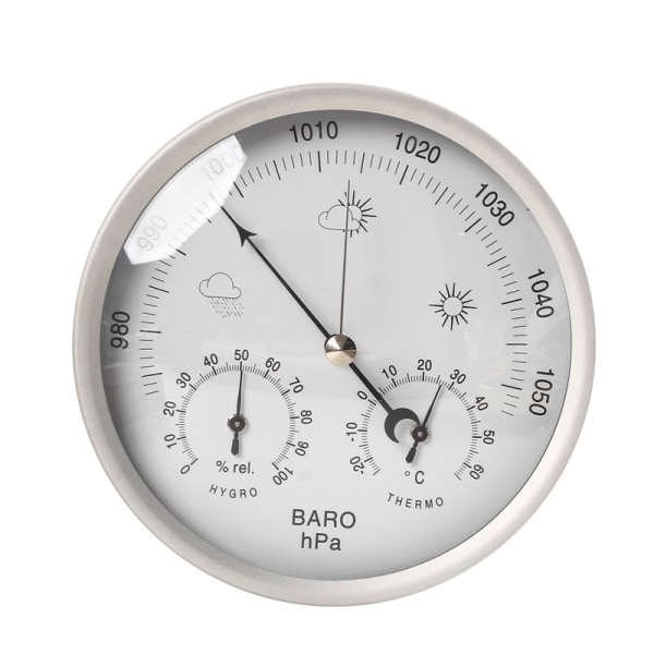 Barometer, Vejrstation med Barometer og Termometer - 132MM Sølv