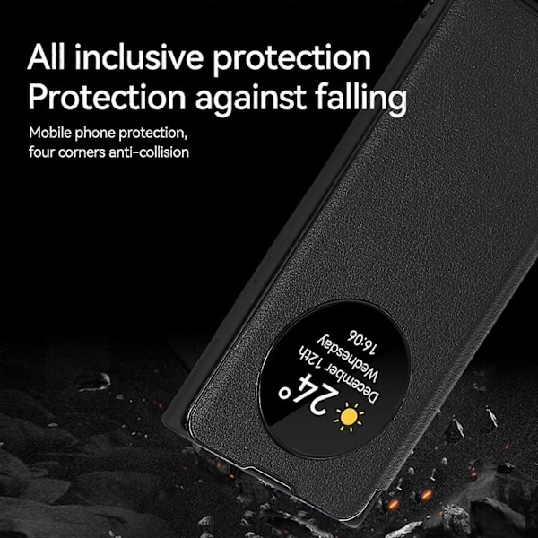 Fodral för Samsung Galaxy S24, Smart Sleep/Wake Up Funktion Visningsfönster Premium Läder Flipfodral med Kortfack, Ställ Trådlös Laddning