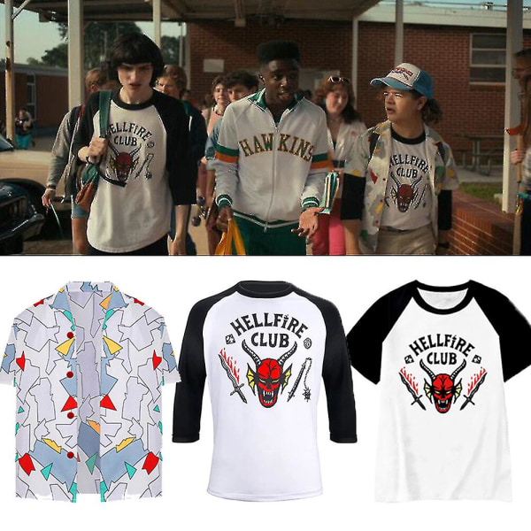 Gåvor Stranger Things 4 Hellfire Club Cap/t-shirts/skjortor/outfit Set för vuxna barn Three-quarter Sleeve T-Shirt 7-8 Years
