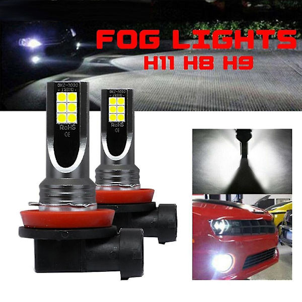 2 stk. H11 H8 H9 Cob 60w 6000k LED-hovedlyspære Tåkelyspærer Erstatter Halogensett Klart Hvitt Lys