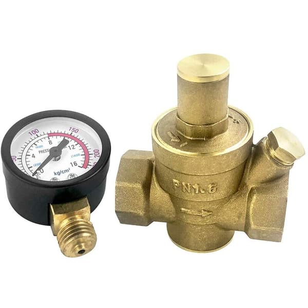 DN20 Messing Vandtryksreducerende Ventil – Justerbar Trykmåler – Standard 25 mm Gevind – Tryk op til 1,6 MPa