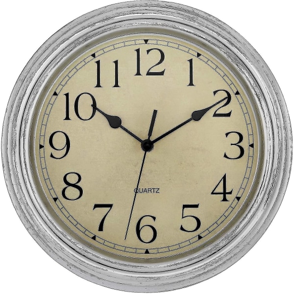 Silent No Tick Ro Retro Quartz Clock vægur (12 tommer) silver