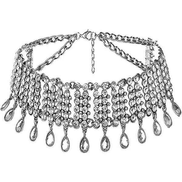 Vintage Boho Hela Rhinestones Halsband Tofs Smycken Set Layered Pendant Statement Chunky Chain Halsband för kvinnor och flickor