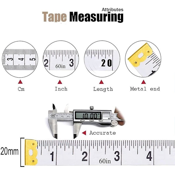 12 stk. 150 cm 60 tommer dobbelt skala blødt målebånd fleksibelt lineal