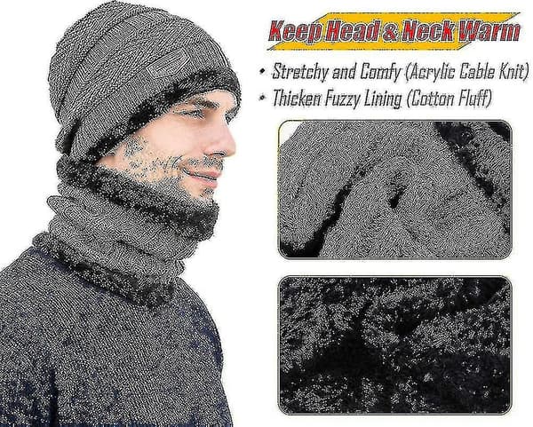 Vinterstrikket Beanie Hat, Halsvarmer og Touchscreen Handsker Sæt til Mænd