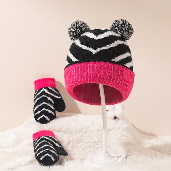 Leopard Tiger Mönstrad Barnhatt & Vantar Set Jacquard Ull Barnhatt & Vantar Set Höst Vinter Dubbla Bollar Baby Stickad Hatt