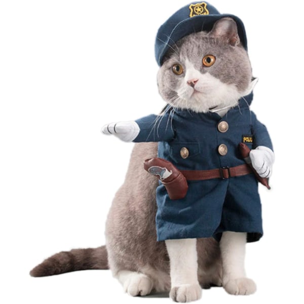 Husdjurskostym, hund- och kattcosplaypolisdräkt med huva (M)