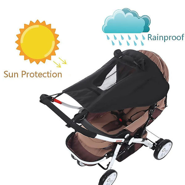 Barnvagnssolskydd för baby, universellt vattentätt barnvagnssolskydd med anti-uv och visningsfönster för barnvagn Black