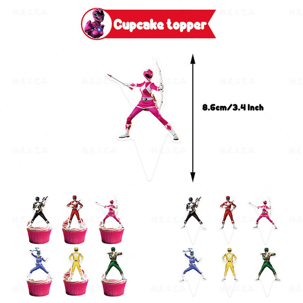 Power Rangers -teemaiset syntymäpäiväjuhlatarvikkeet, koristebanneri, ilmapallot, kakkukoristeet ja cupcake-koristeet