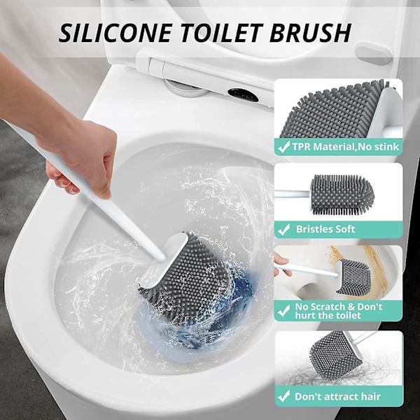 Silikone Toiletbørste, Silikone Toiletbørste Med Hurtigtørrende Holder
