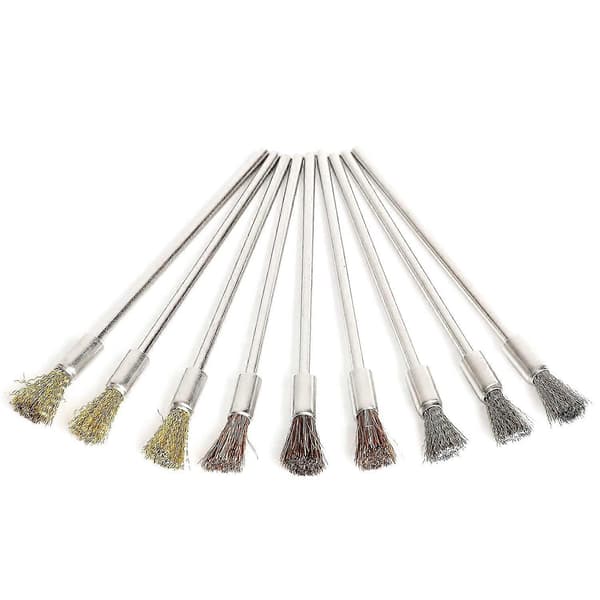 9 stk. ripebørstepennsett, rustfritt stål/messing/bust pennestil prep slipebørste, Re