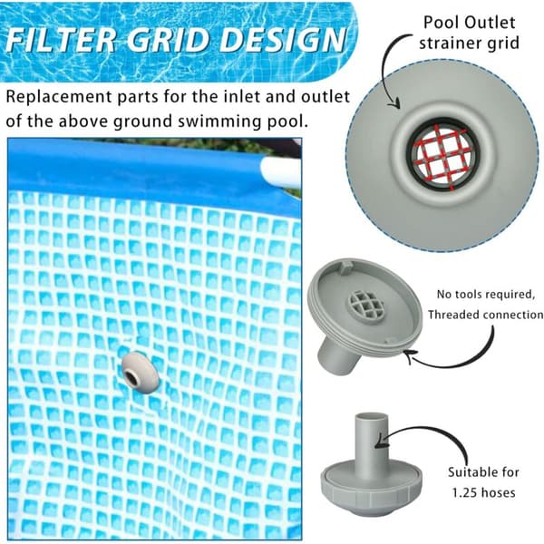 32 mm diameter poolslangeadapter – kompatibel med Intex – forbindelse til pumpe og skimmer – blød, skridsikker plast