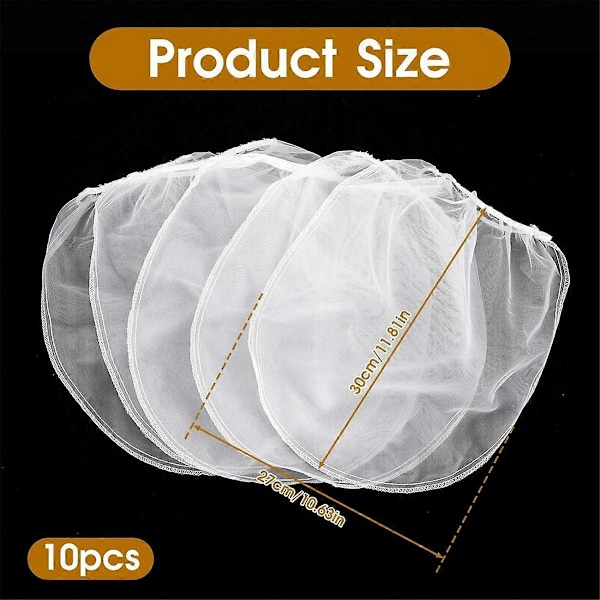 10 st Färgsilpåse, 1 Gallon Färgfilter med Elastisk Dragsko Vit Finmaskig Toppöppning