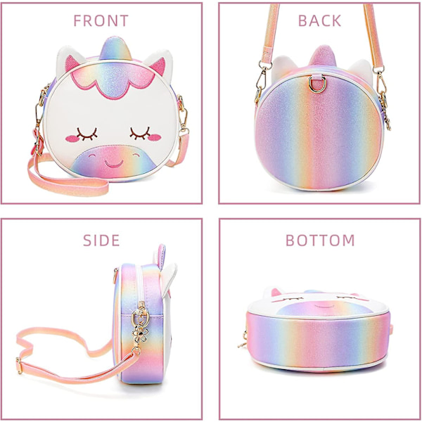 Liten Jenter Crossbody Veske Småbarn Veske Skinn Baby Ryggsekk for Jenter (Rosa Blå Regnbue)
