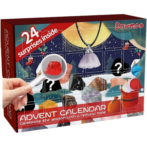 Julekalender med 24 æsker, sjov julekalender med julemanden nedtælling mineral krystal blind box legetøj drenge adventskalender sæt