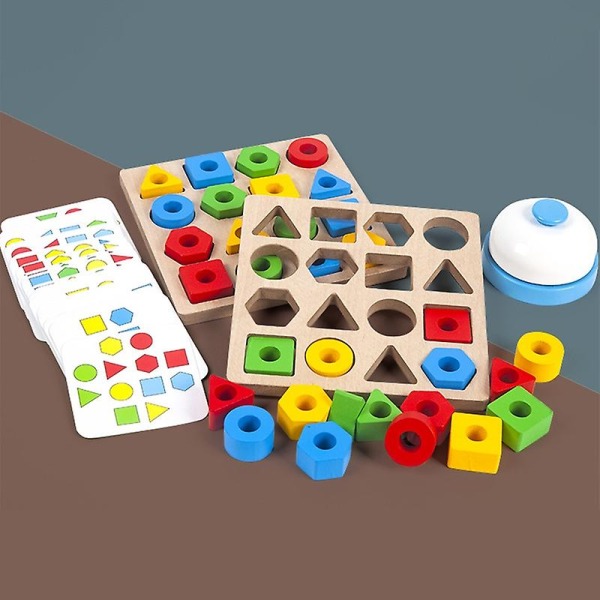 1 set formbaserat leksakssorteringsspel, fritt från grader, vattenbaserad färg, ljusa färger, geometriska träbyggklossar, leksak för present A